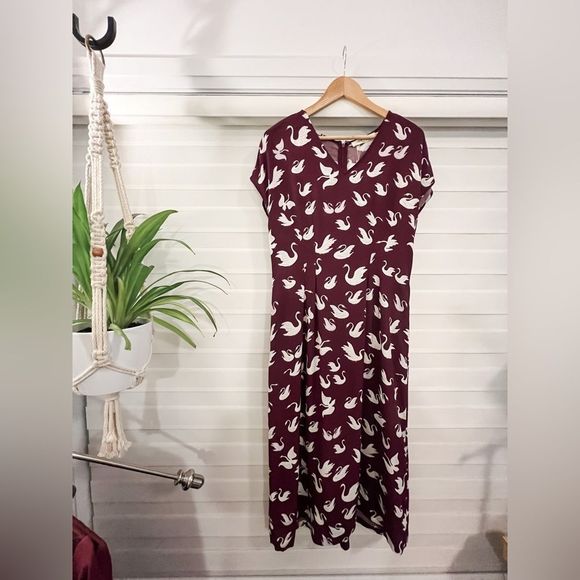🦢Nice Things🦢 Deep Purple Swan Print Midi Dress / Size US 8 / EU 38 - Picture 11 of 15